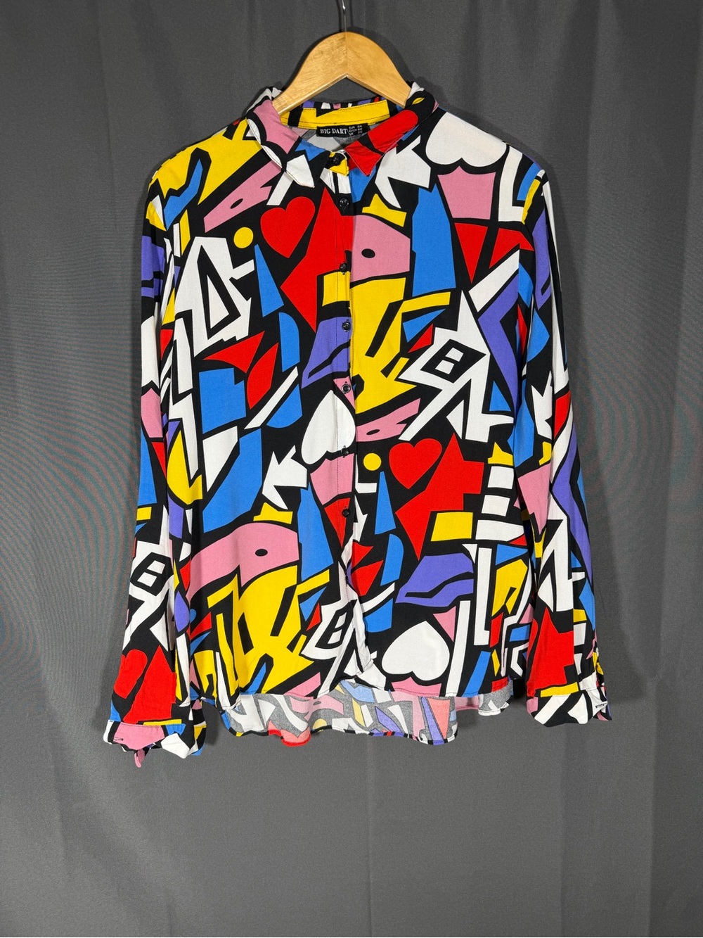 Big Dart Abstract Geometric Pop Art Button Down Shirt Multi Color Euro 54 US 2X